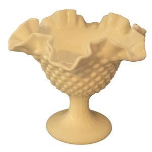 Fenton Candlestick Holder Hobnail Milk Glass Ruffle Footed Pedestal 5.5" x 6.5"